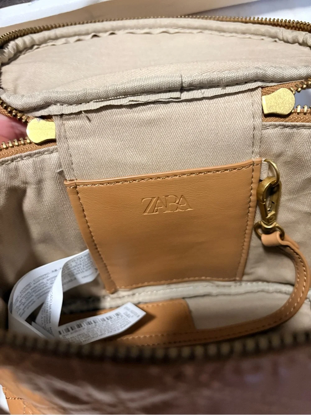 Zara Quilted Tan Cosmetic Bag